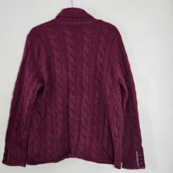 Talbots Cardigan Womens L Purple Plum LS Pockets Button Cable Knit Boho Mature - Picture 2 of 16
